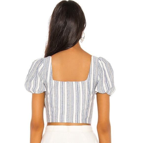 Privacy Please Paola Linen Crop Top in Blue Chambray Stripe NWT Small - Picture 3 of 3